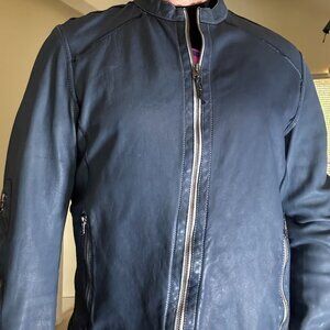 Compagnia Delle Pelli Italian Leather Jacket – Blue-Grey w/ Palm Tree Etching M